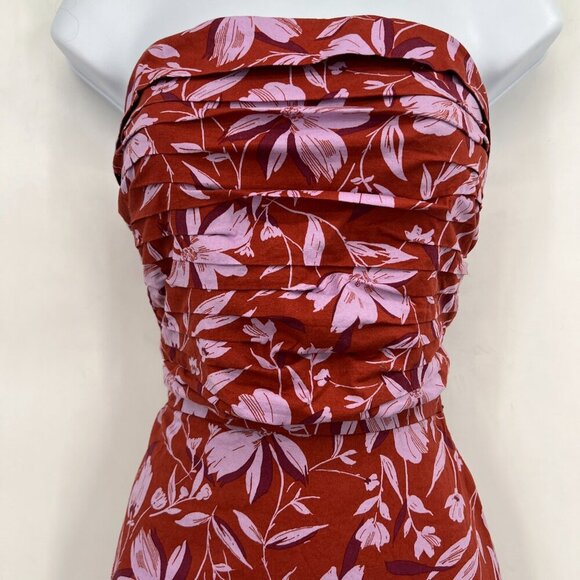 WAYF  Two Piece Strapless Floral Maxi Dress Rust Red Pink Tiered Smocked Back S - Picture 3 of 16